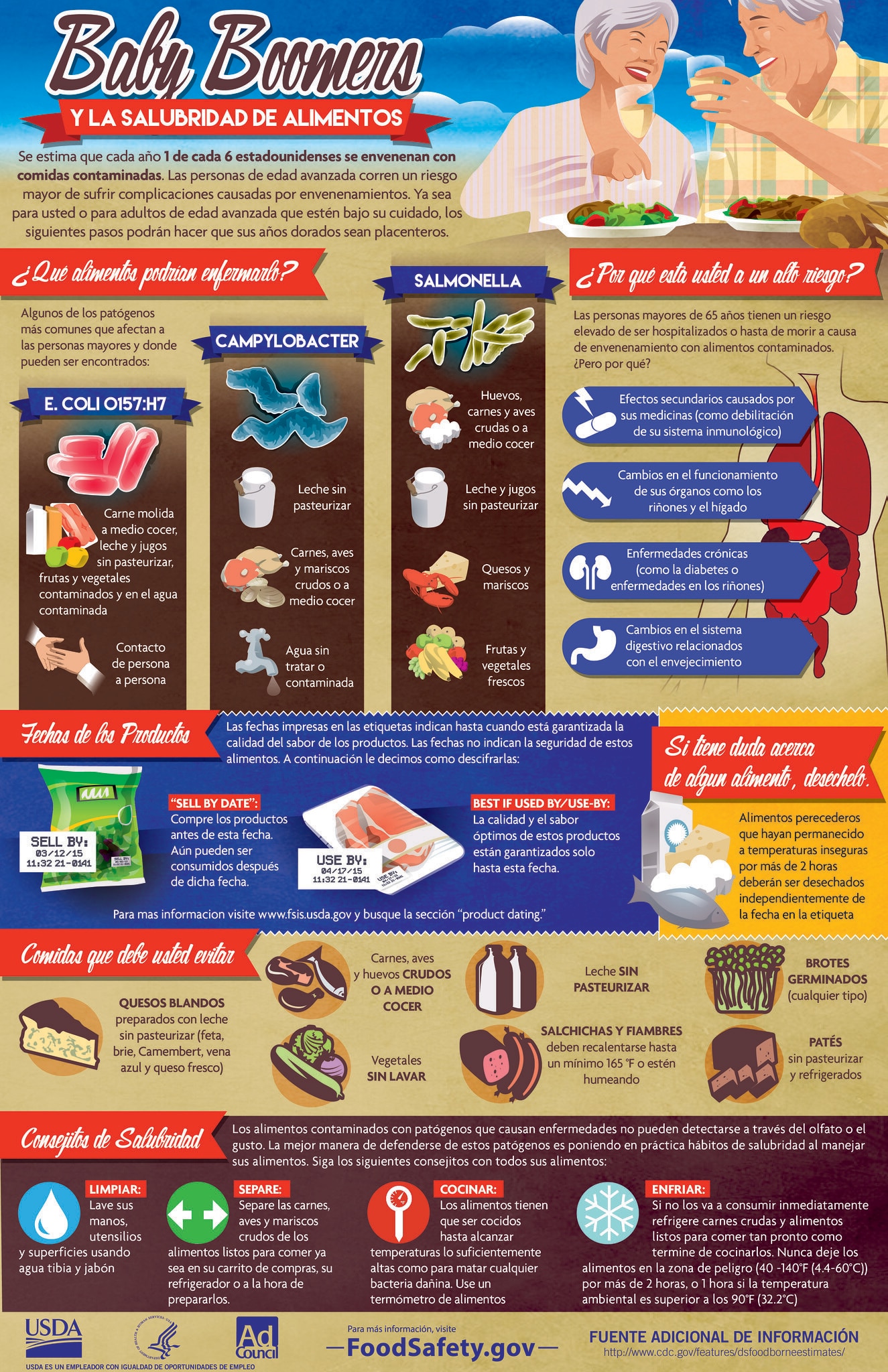 Infographic from FoodSafety.gov with food safety steps for baby boomers and older adults at risk from foodborne illness.